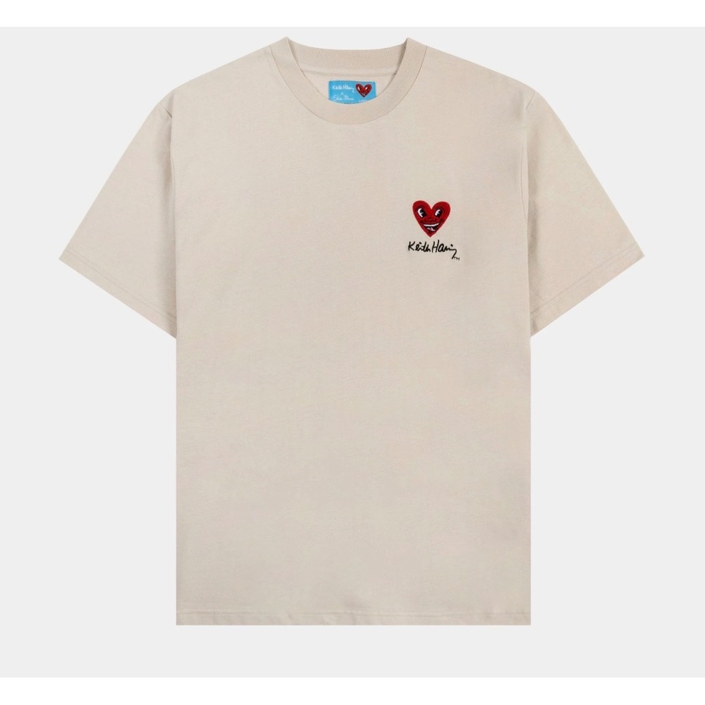 Keith Haring x Shoe Palace Heart Graphic T-Shirt Beige Large Pop Art Streetwear